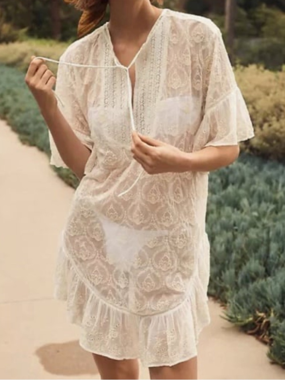 ❤️💕Anthropologie Sheer Lace Boho beach Dress in Ivory
